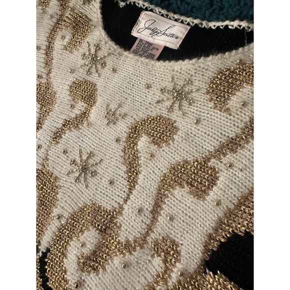 Jocelyn Smith Vtg. Beaded Gold Ivory Black Holiday Fancy Sweater Sz. M Y2K - Picture 4 of 8